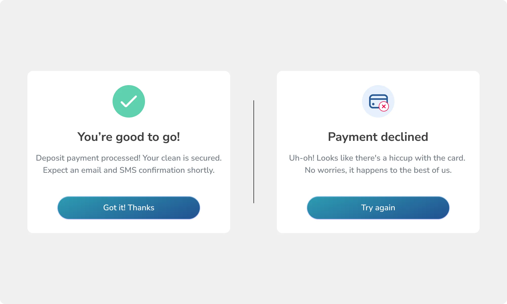 HireCleaner estimate flow outcome states.