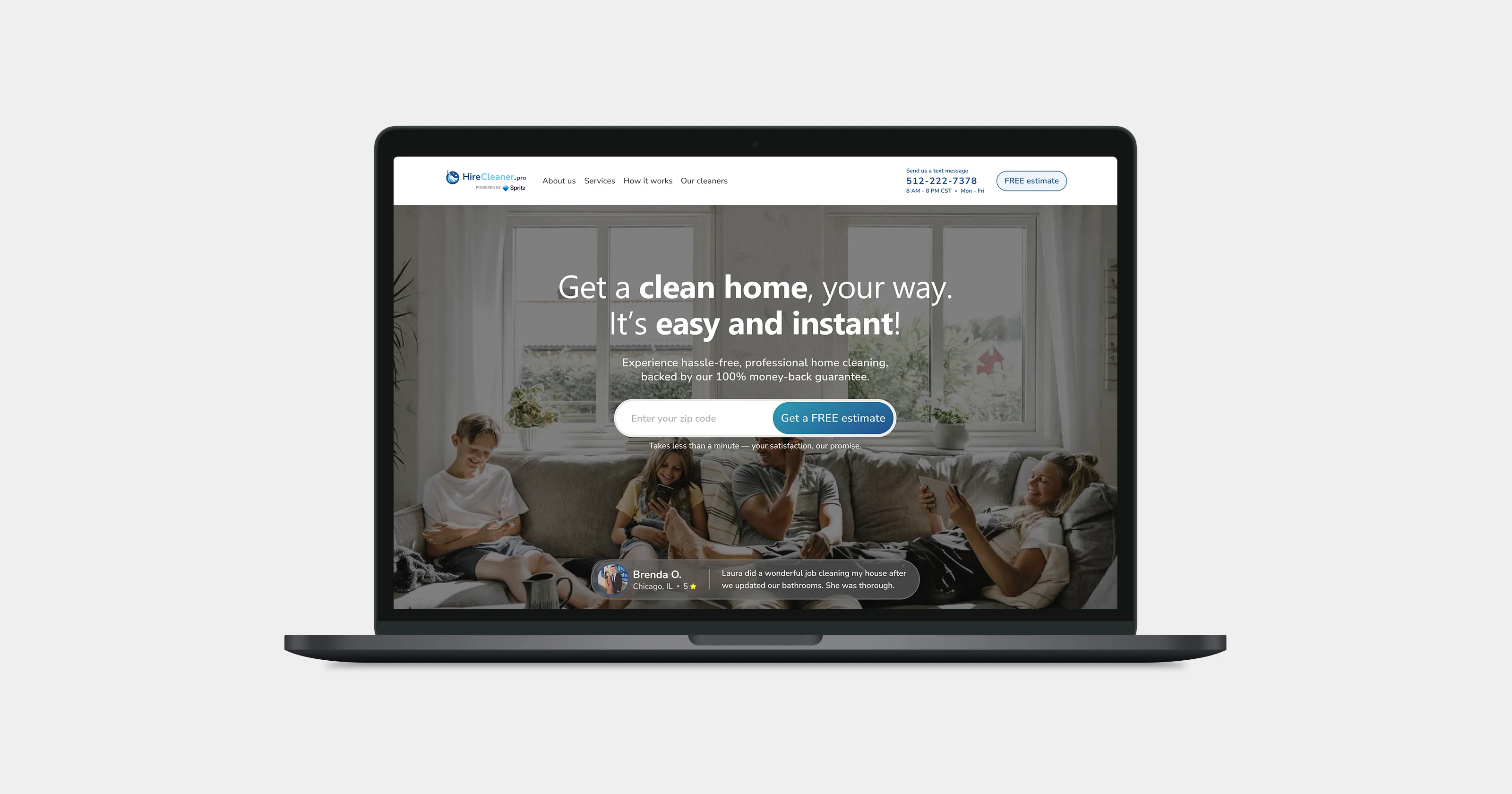 HireCleaner website hero composite showing the homepage and estimate flow.