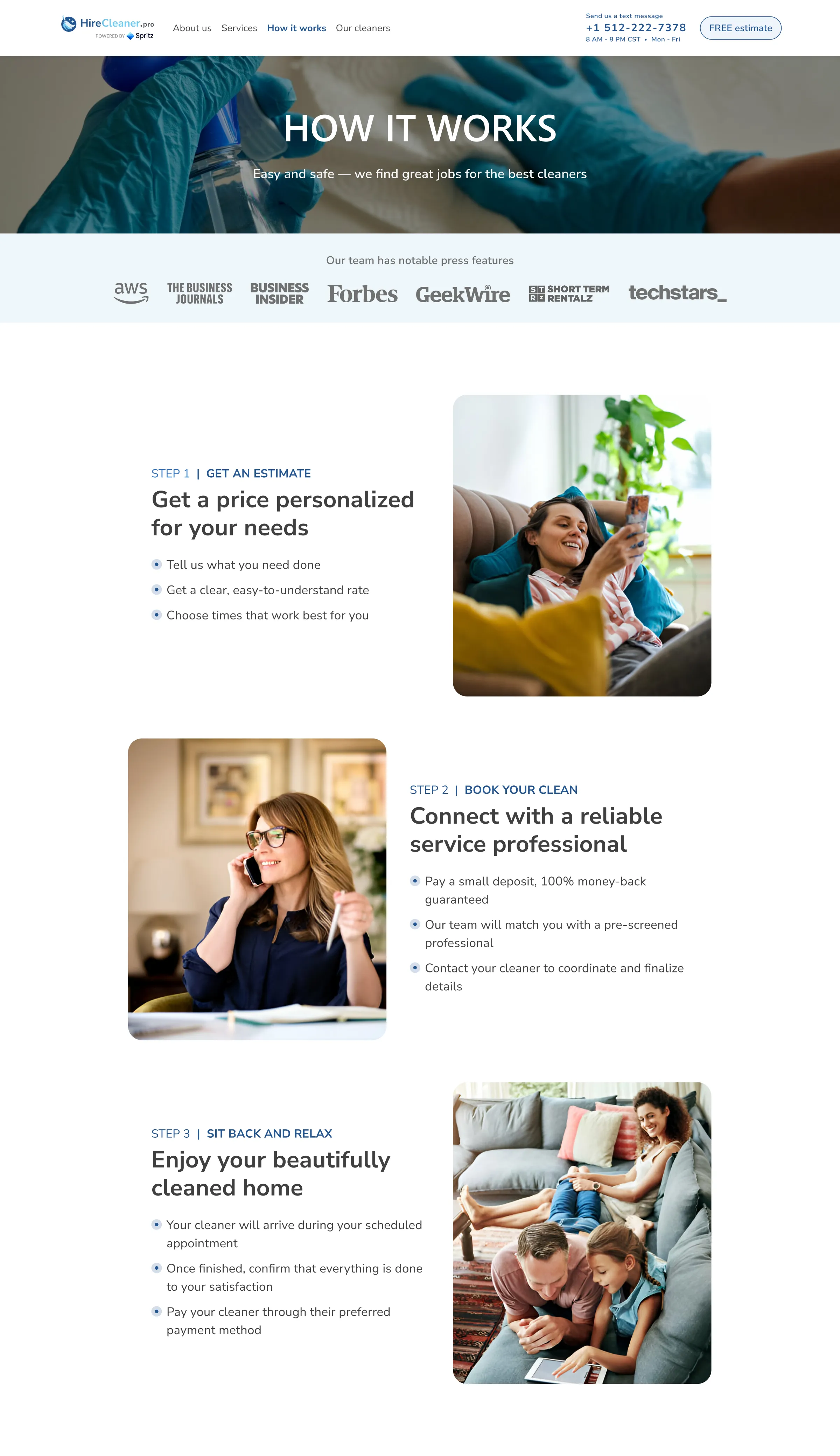 HireCleaner How It Works page.