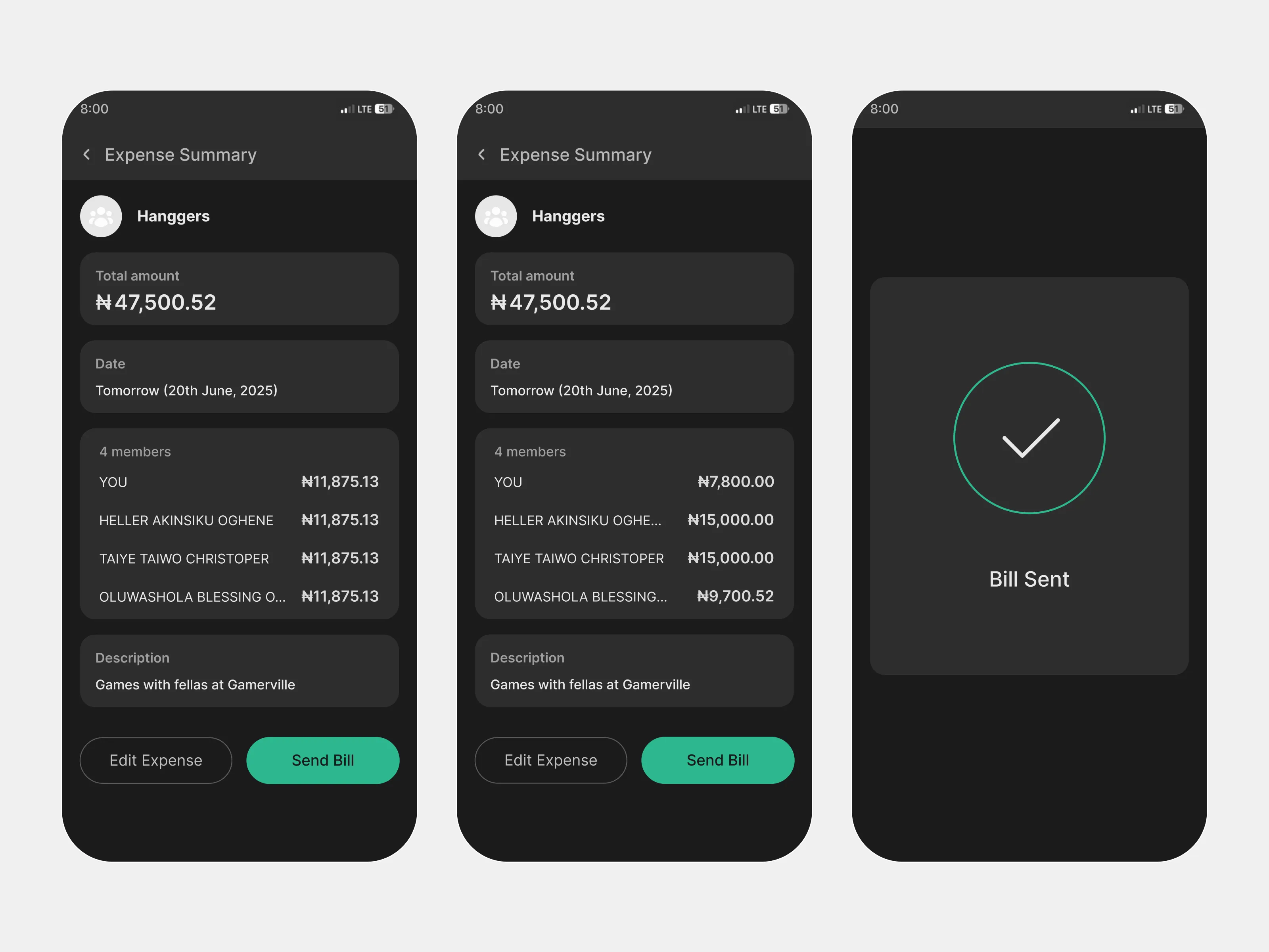 Summary and confirmation states between split setup and active tracking