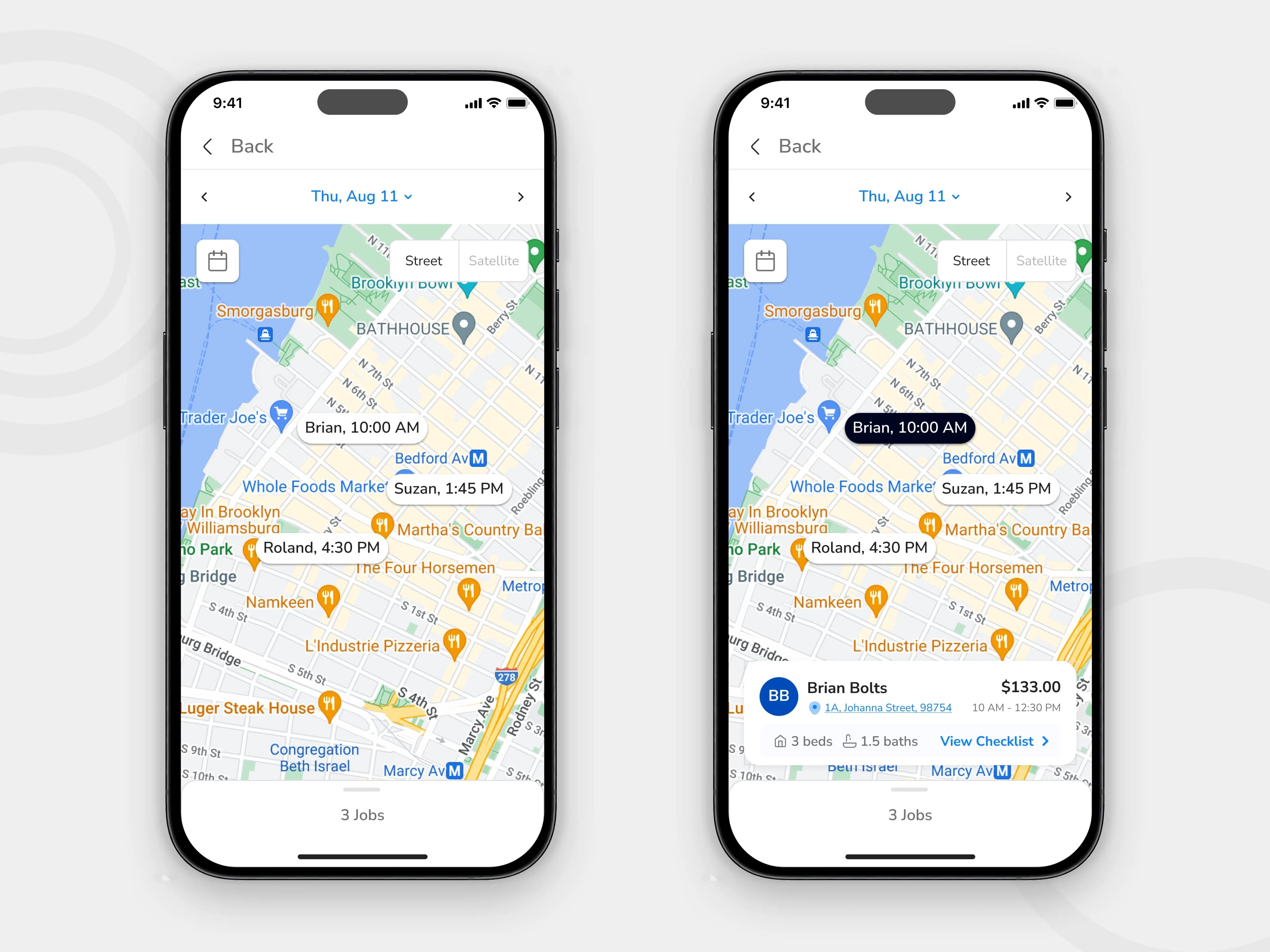 Map-based job context view in the Spritz mobile app.