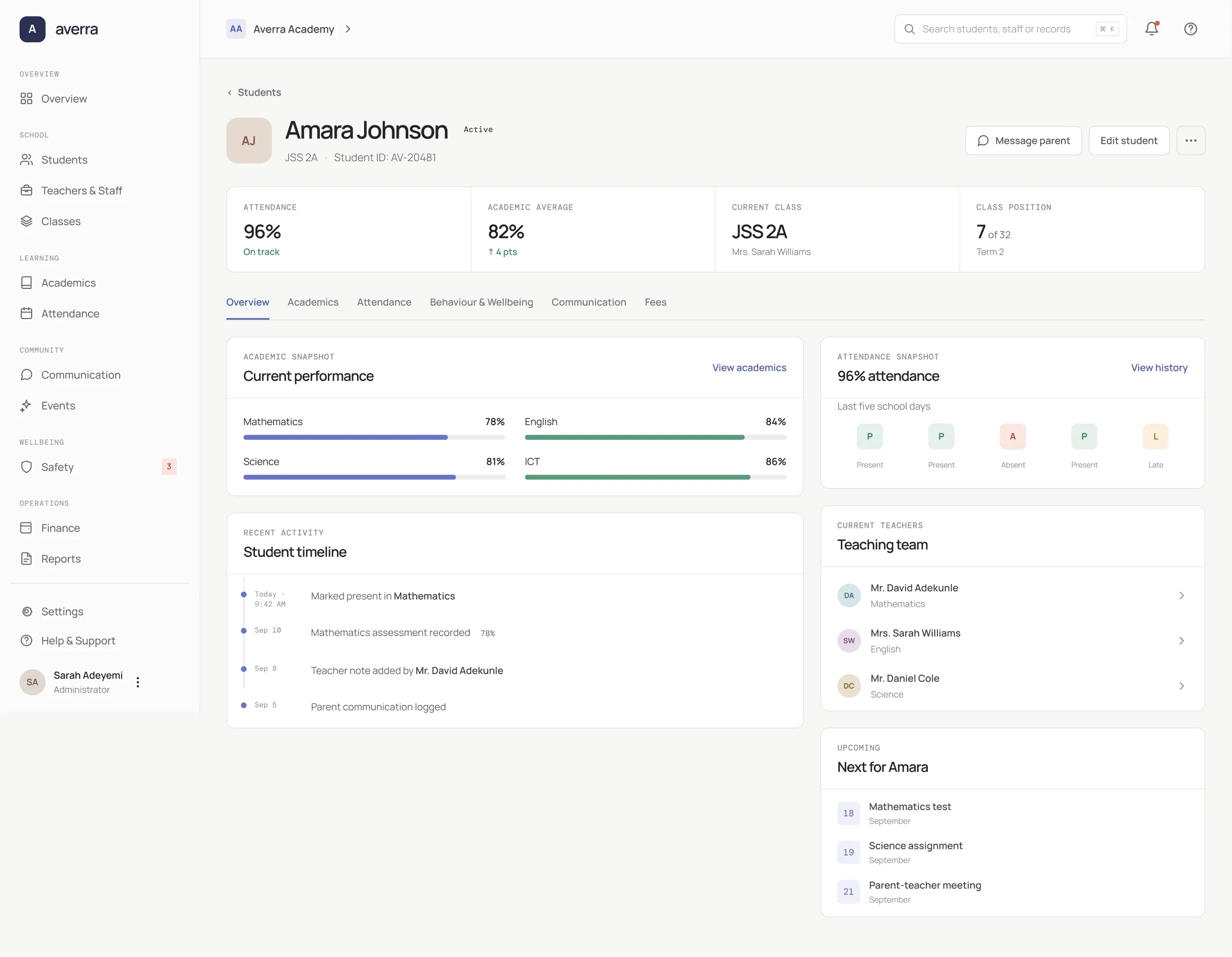 Amara Johnson student profile in Averra
