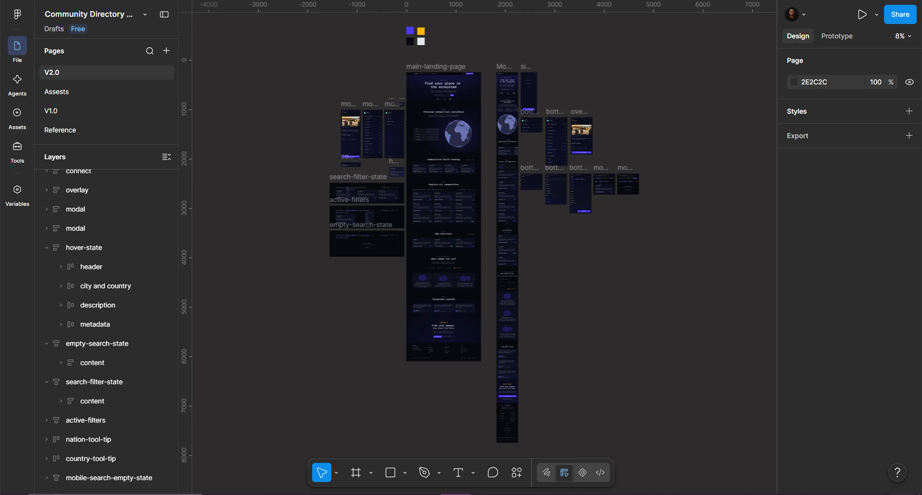 Etherally Communities case study shown on the Figma canvas