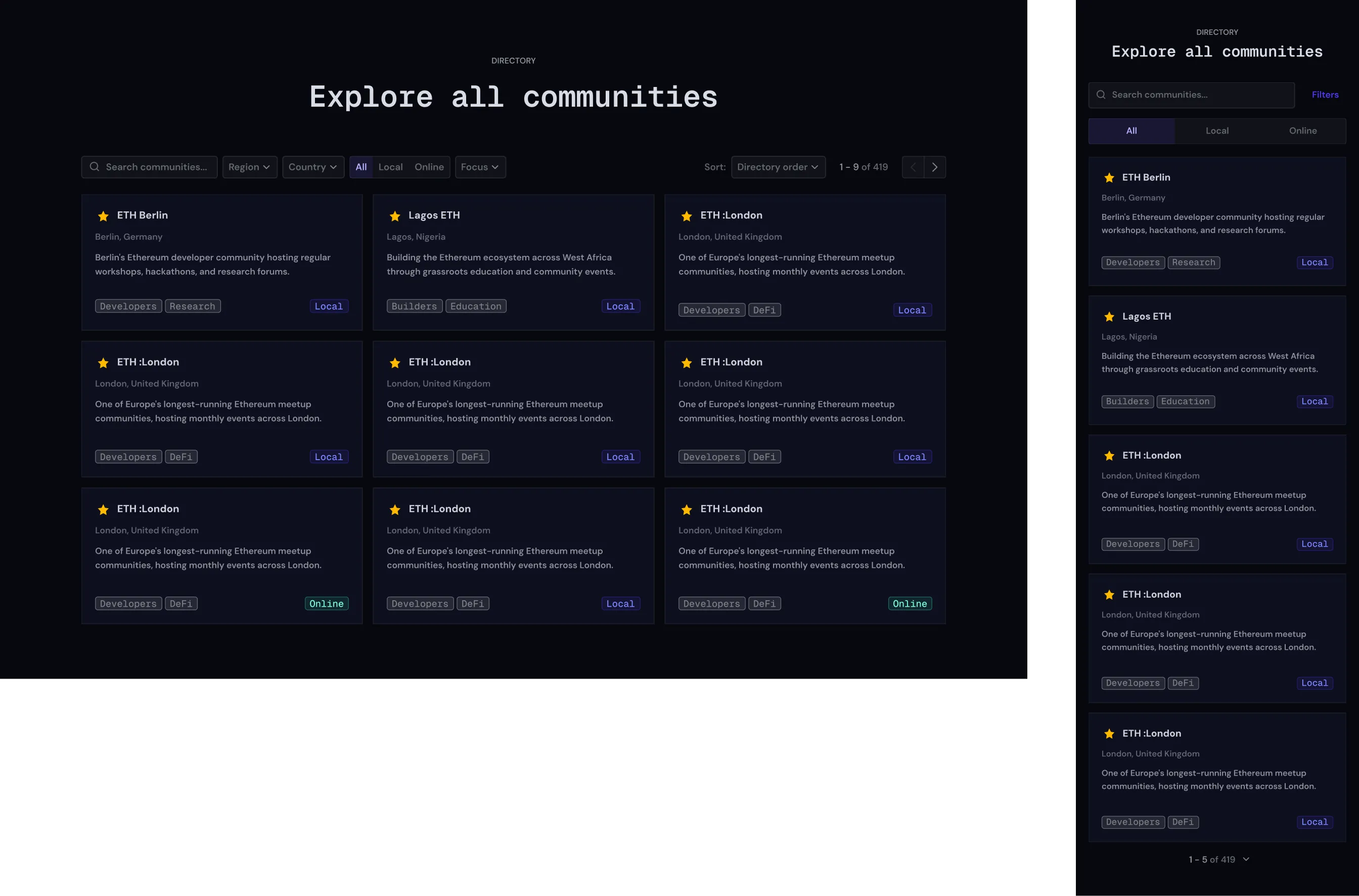 Etherally Explore All Communities desktop and mobile default states