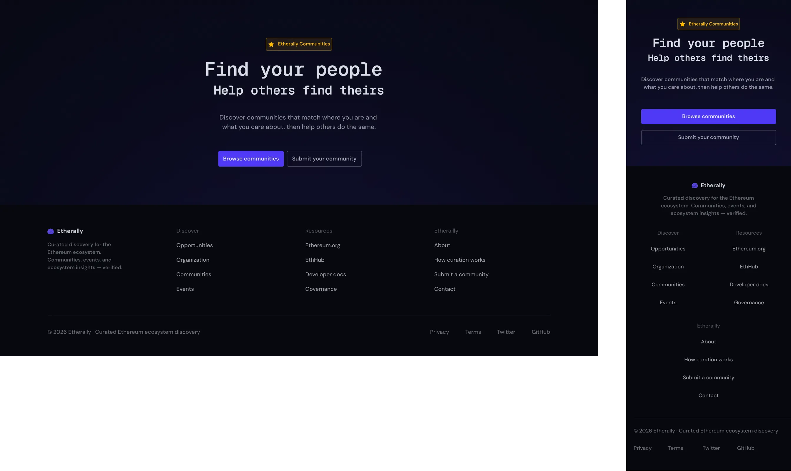 Etherally Find Your People CTA and footer experience
