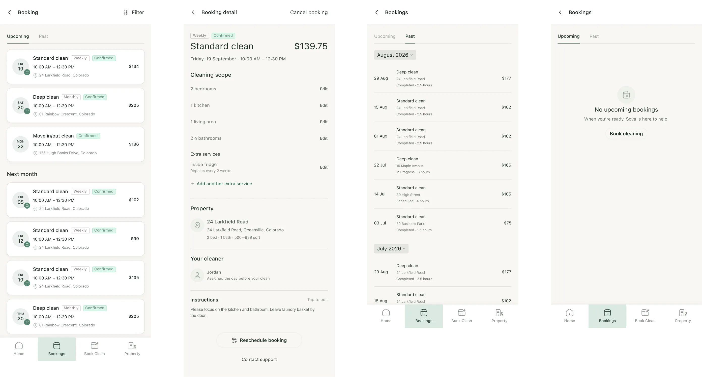 Sova upcoming bookings and booking detail management experience