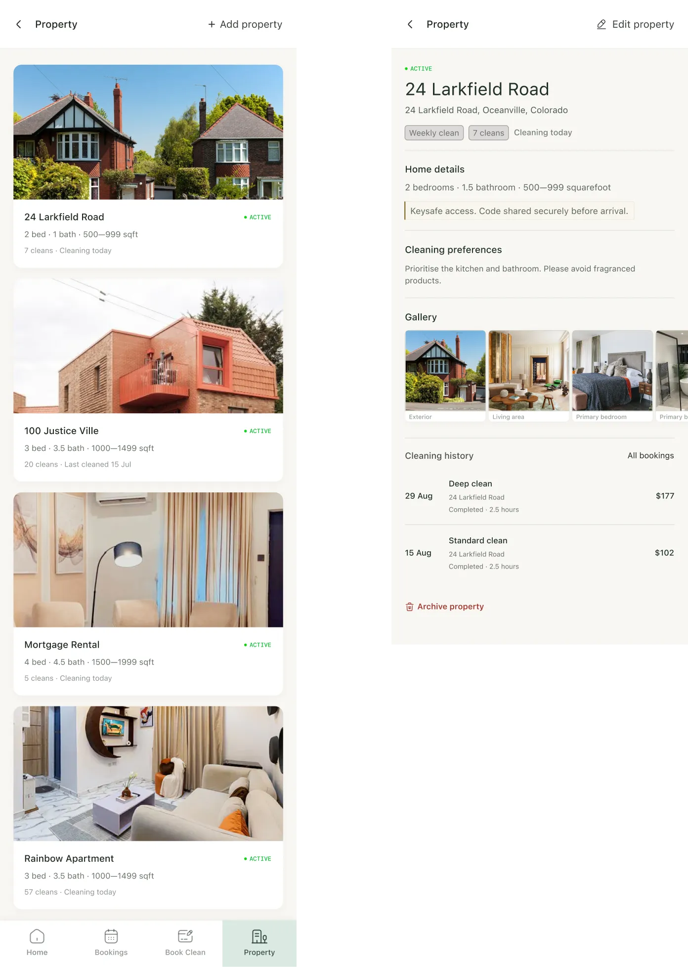 Sova property list and property detail experience